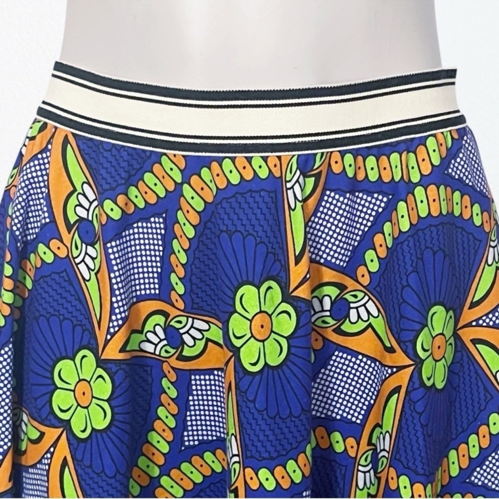 Artsy Graphic niu retro mod floral print midi ALine skirt Blue + Floral SZ M - Picture 3 of 9